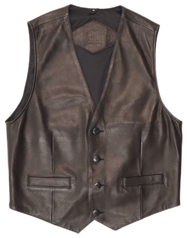 Gilet in Pelle Uomo Trapper IT 48 Medio Pelle Nera