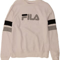 FILA Womens Graphic Sweatshirt Jumper UK 14 Medium White Colourblock Vintage Fila and Second-Hand Fila from Messina Hembry 