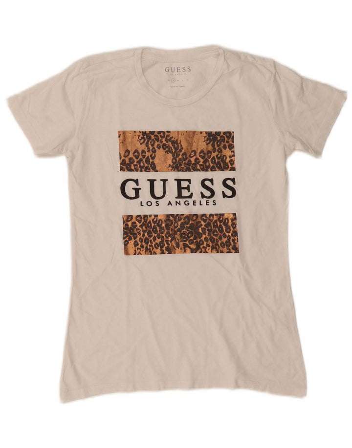 Guess T-shirt grafica da donna Top UK 10 Small Bianca