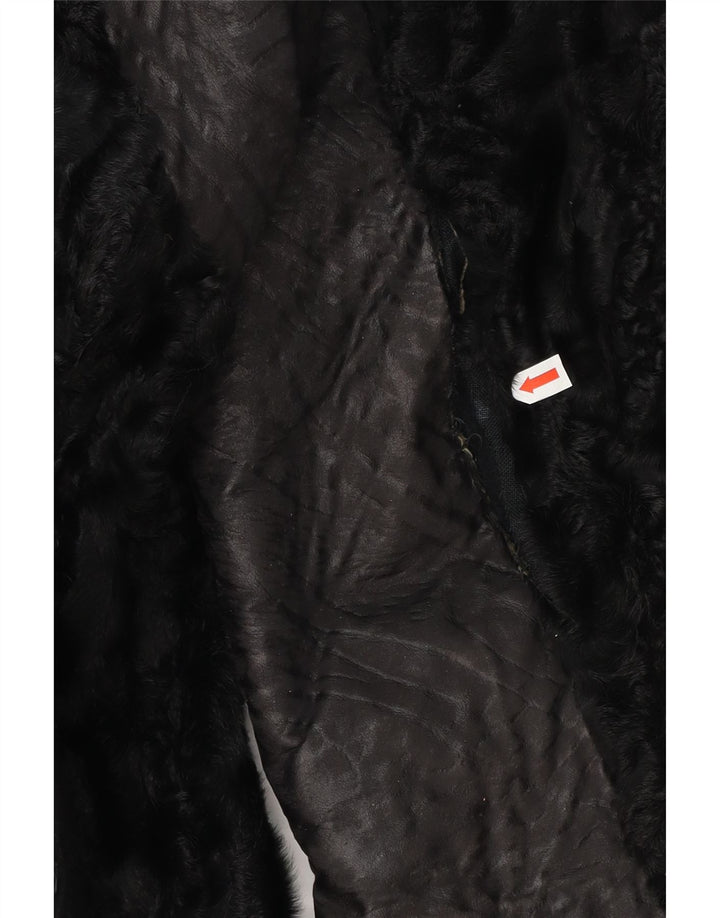 VINTAGE Womens Faux Fur Overcoat UK 14 Medium Black Vintage Vintage and Second-Hand Vintage from Messina Hembry 