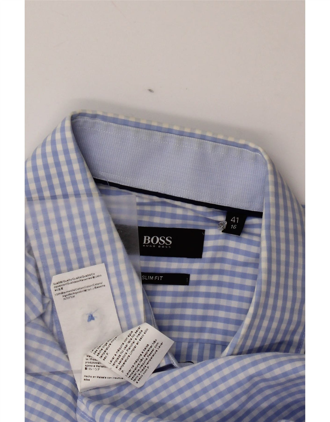 Camicia slim fit da uomo Hugo Boss taglia 41 16 grande cotone a quadretti blu