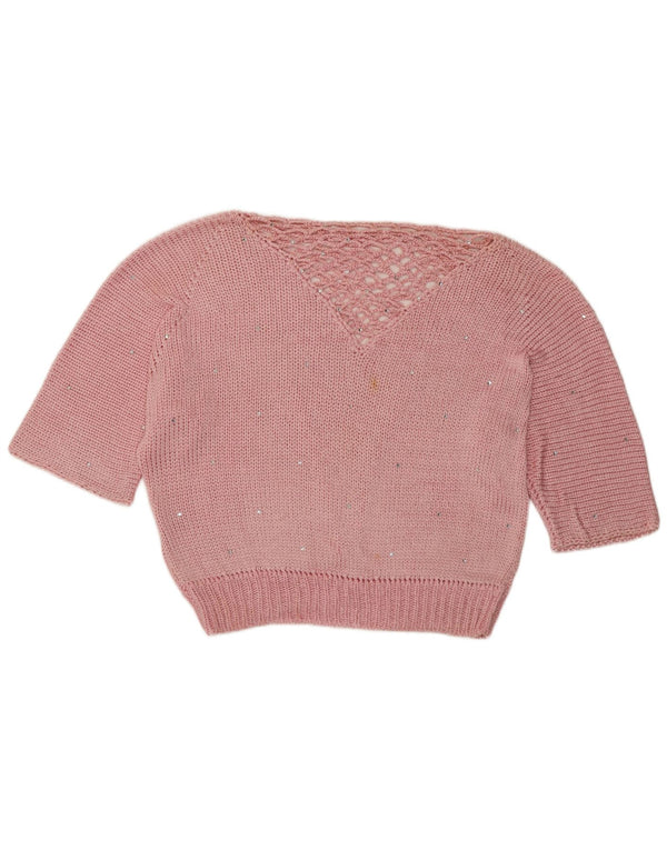 Maglione corto da donna vintage con scollo a barca UK 14 Rosa medio maculato