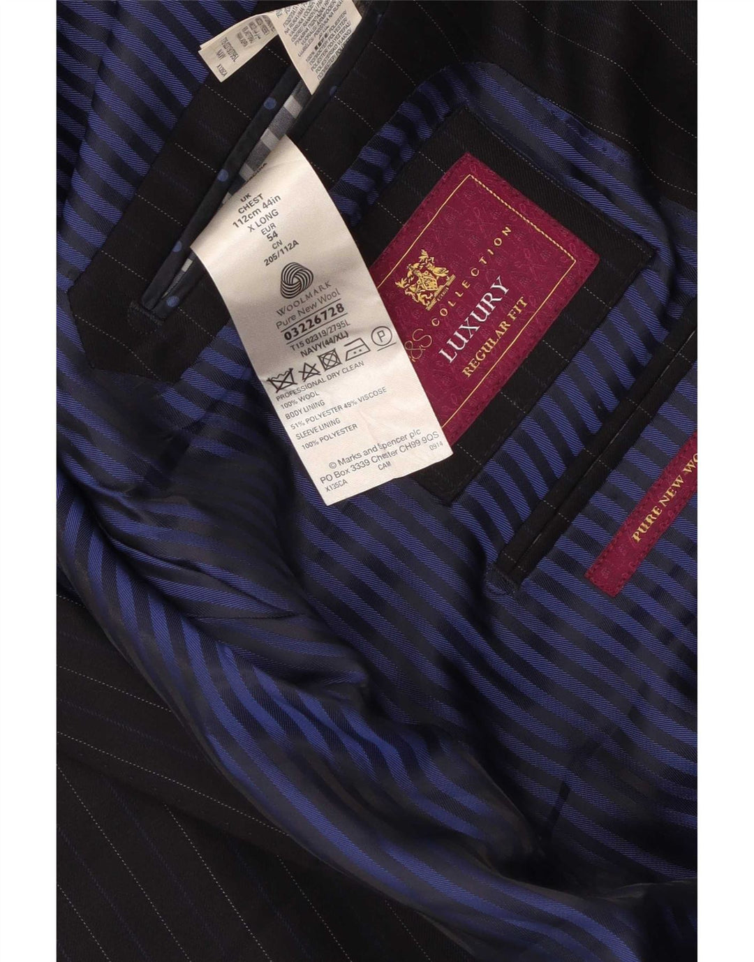 Giacca blazer a 2 bottoni da uomo Marks & Spencer UK 44 XL gessato blu navy