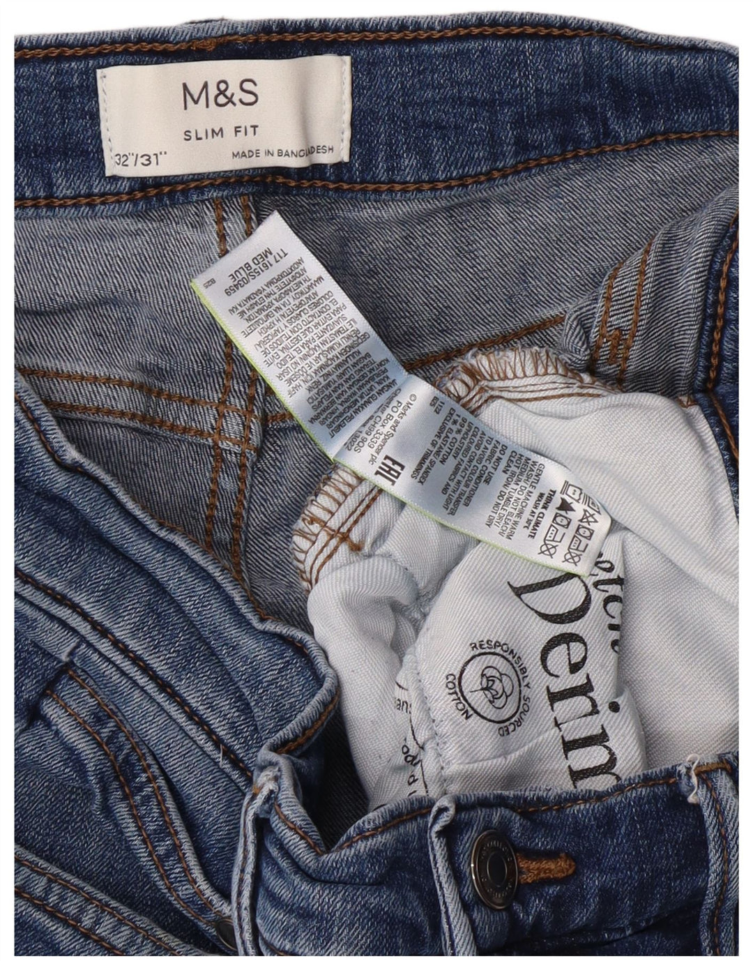 MARKS & SPENCER Jeans slim da uomo W32 L29 Classico in cotone blu