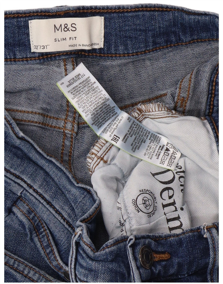MARKS & SPENCER Jeans slim da uomo W32 L29 Classico in cotone blu