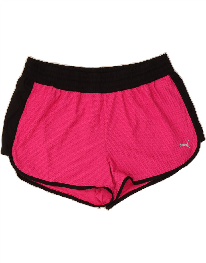 PUMA Womens Sport Shorts UK 12 Medium Pink Colourblock Polyester Vintage Puma and Second-Hand Puma from Messina Hembry 