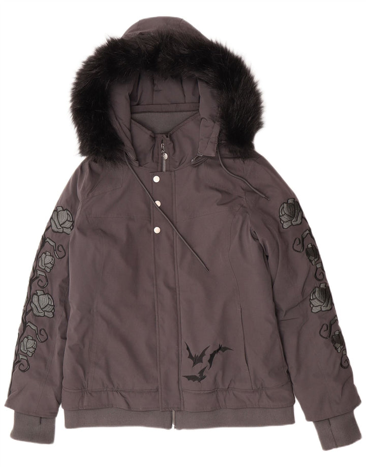 Giacca bomber con cappuccio da donna Disney UK 16 grande poliestere floreale grigio