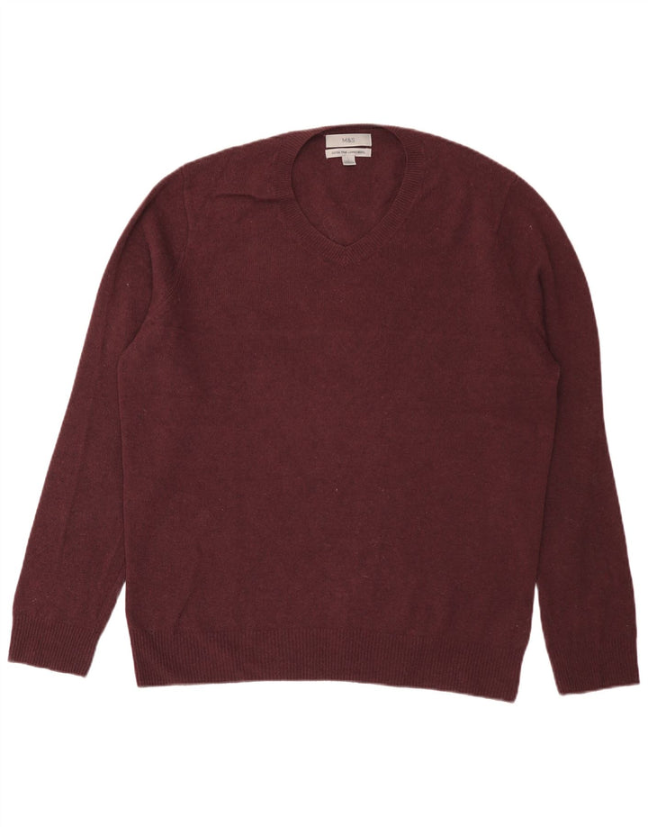 Maglione da uomo Marks & Spencer con scollo a V, grande lana d'agnello bordeaux