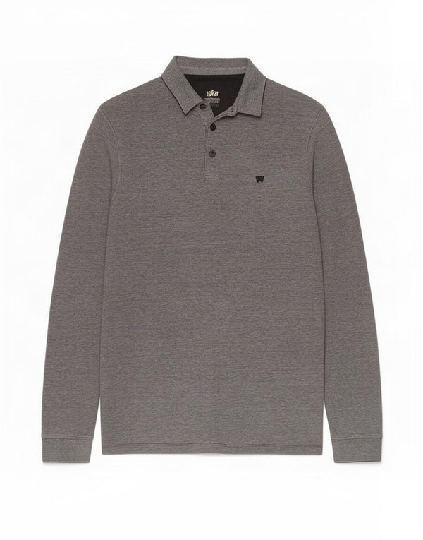 Polo da uomo a maniche lunghe Wrangler in cotone grigio medio