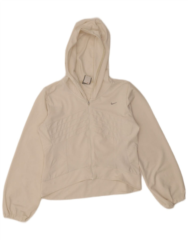 Giacca corta della tuta da ginnastica con cappuccio Nike da donna UK 10/12 Medio Bianco