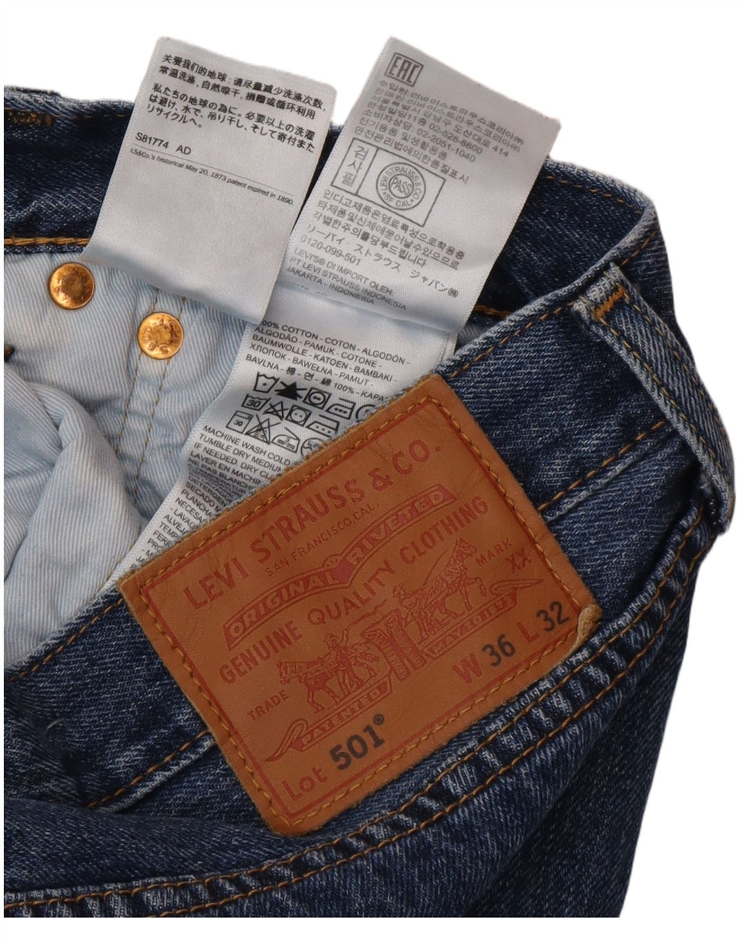 Levi's Uomo 501 Jeans dritti W36 L32 Cotone Blu