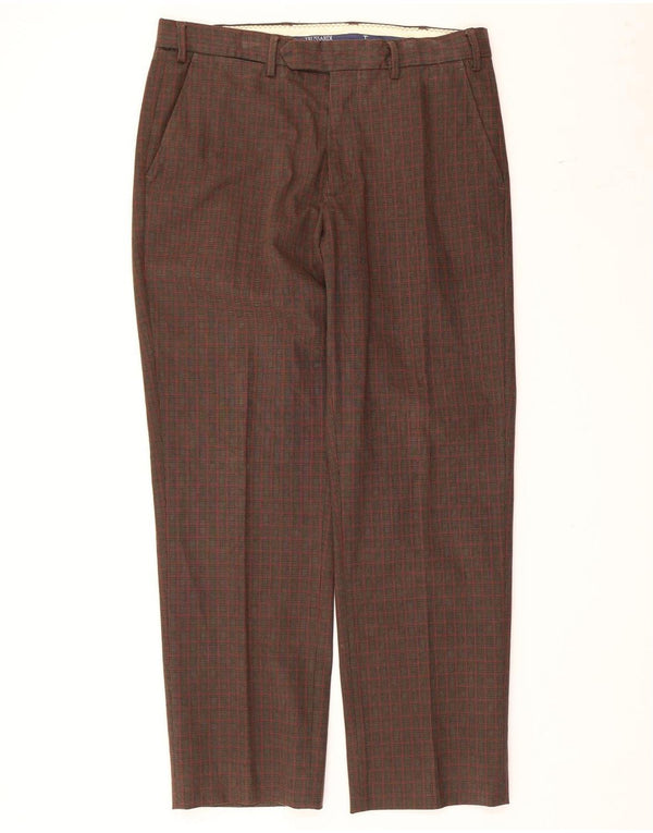 Pantaloni da Abito Dritti Trussardi Uomo IT 50 Large W34 L28 Vichy Marrone