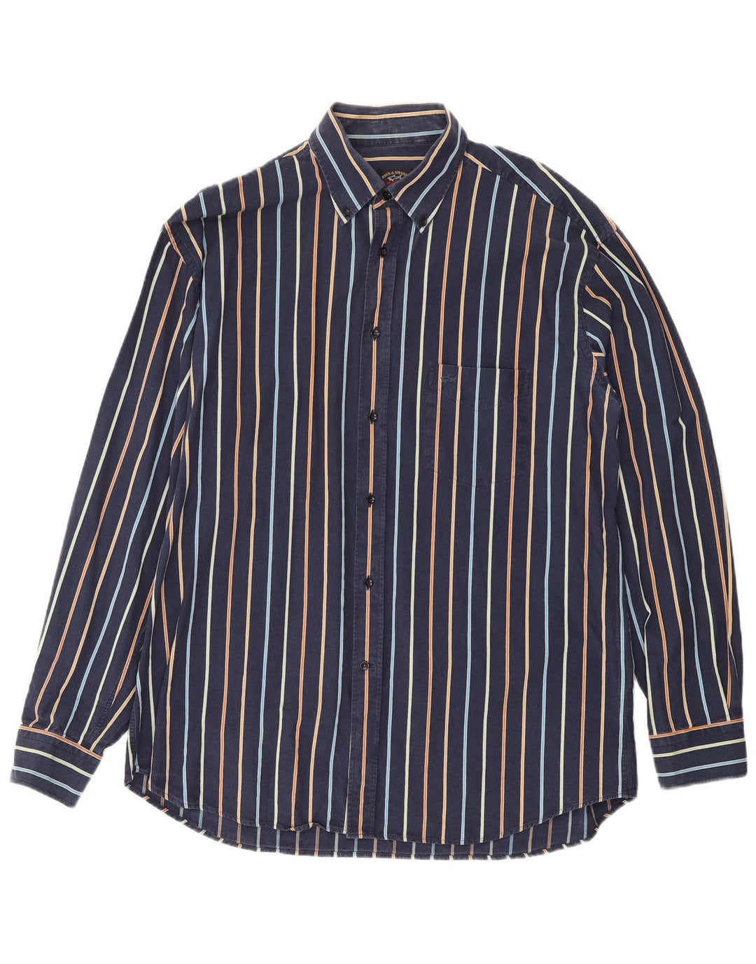 Camicia da yachting da uomo Paul & Shark taglia 43 grande cotone a righe blu navy