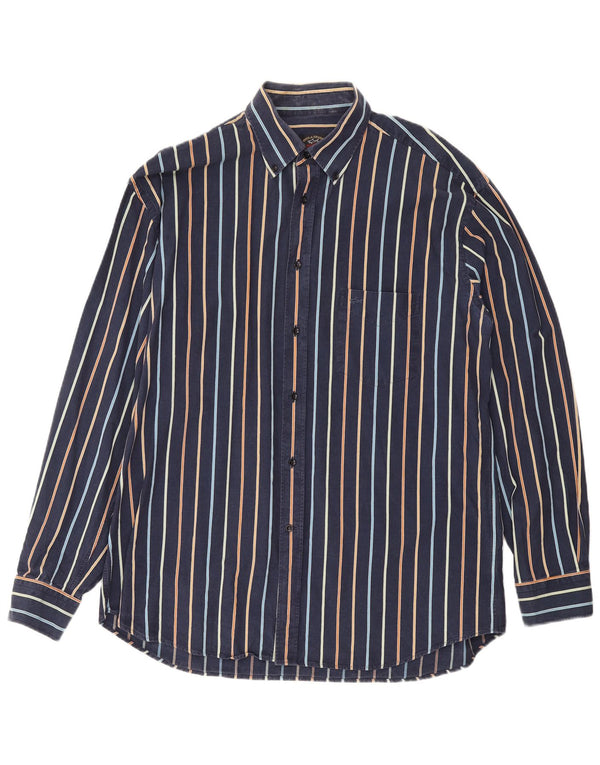 Paul & Shark Mens Yachting Shirt Size 43 Large Navy Blue Striped Cotton