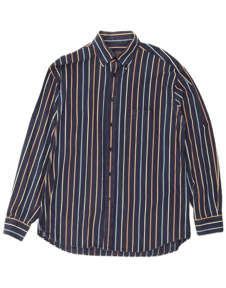 Camicia da yachting da uomo Paul & Shark taglia 43 grande cotone a righe blu navy