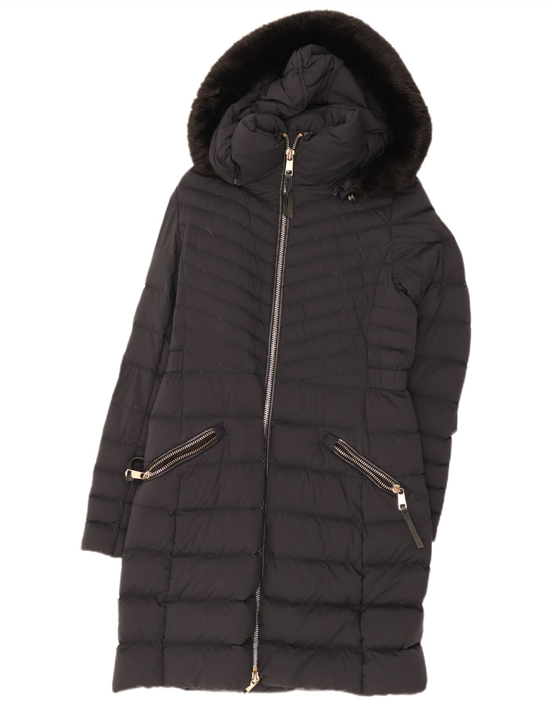 Cappotto imbottito con cappuccio da donna Tommy Hilfiger UK 12 medio nero in poliammide