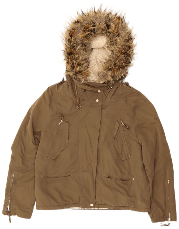 Giubbotto bomber Sherpa con cappuccio militare da donna Zara UK 14 Marrone medio