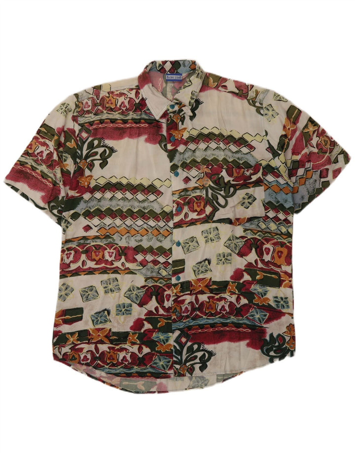 Camicia a maniche corte vintage da uomo con motivo astratto, grande, multicolore