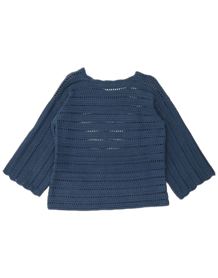 Maglione maglione vintage da donna con scollo a barca UK 14 Blu medio
