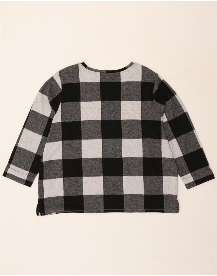 Marks & Spencer Top da donna a maniche lunghe UK 20 2XL Poliestere a quadri grigio