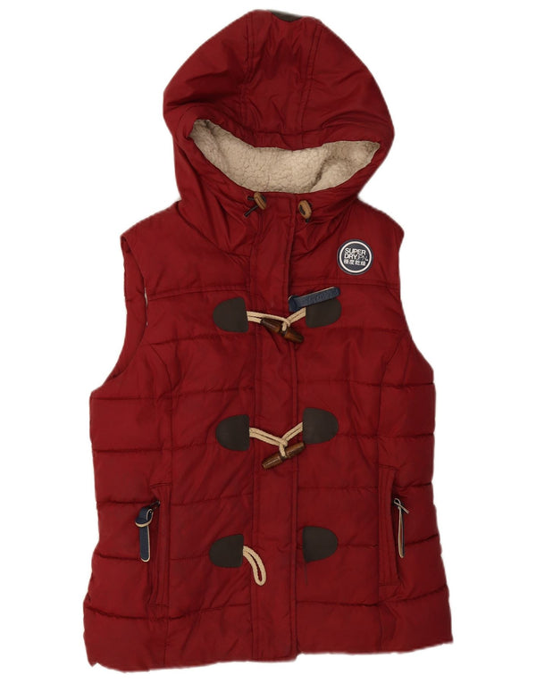 Gilet imbottito in sherpa con cappuccio oversize da donna Superdry UK 10 piccolo bordeaux