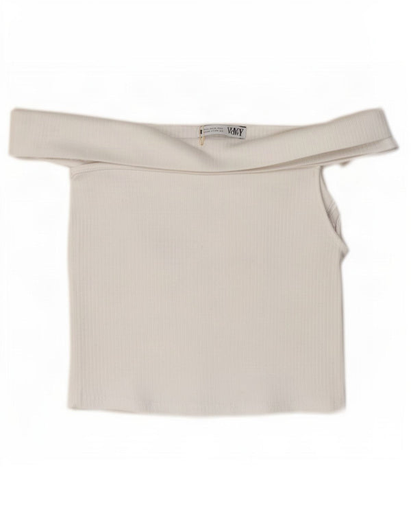 Top corto da donna con spalle scoperte Zara UK 10 piccolo cotone bianco