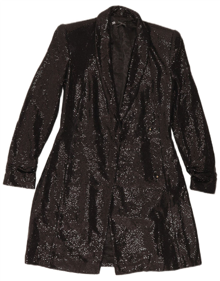 Giacca blazer aperta lunga da donna ZARA UK 6 XS nera in poliammide