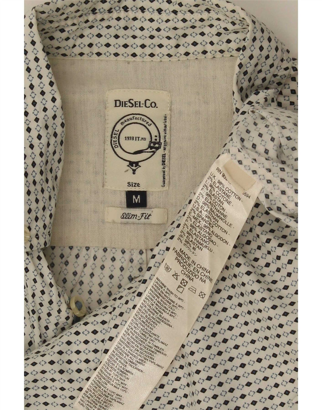 Camicia slim fit da uomo Diesel, cotone a rombi/diamante bianco medio