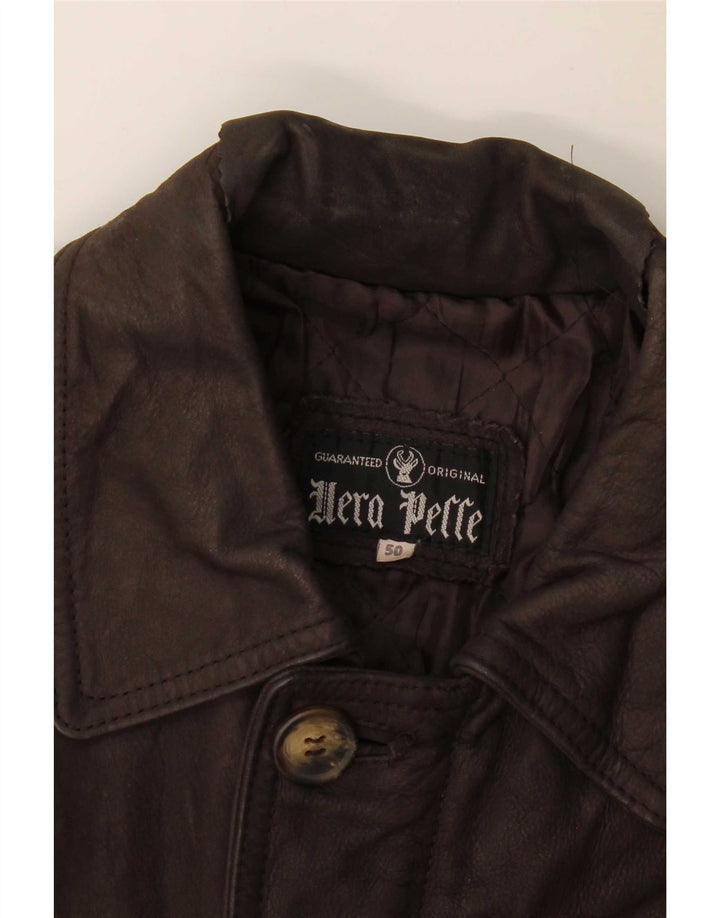Cappotto in pelle vintage da uomo IT 50 grande marrone