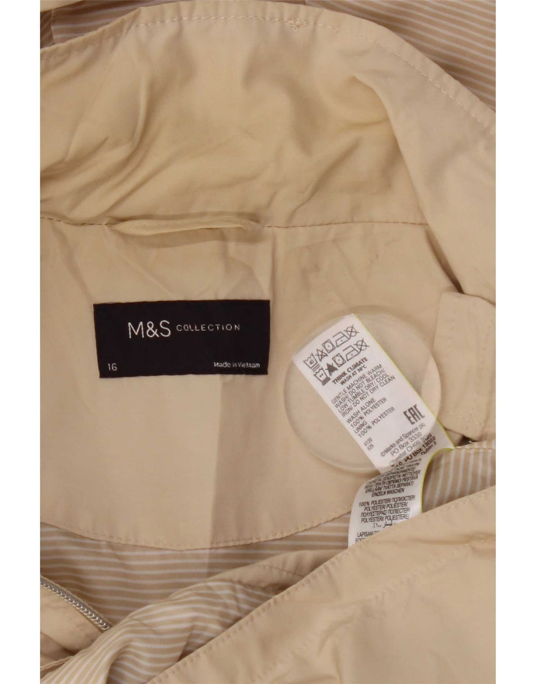 Giacca antipioggia con cappuccio da donna Marks & Spencer UK 16 Large Beige Poliestere