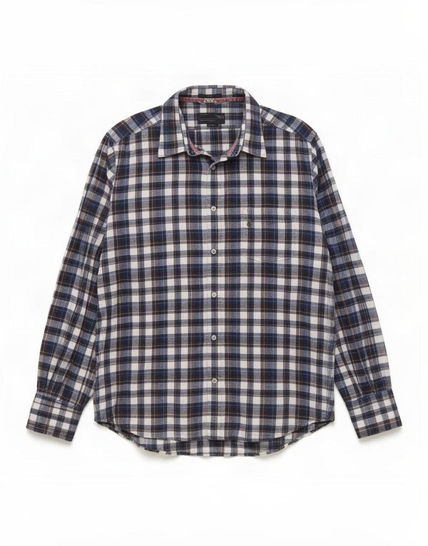Camicia slim fit da uomo Marlboro Classics XL in cotone scozzese blu navy