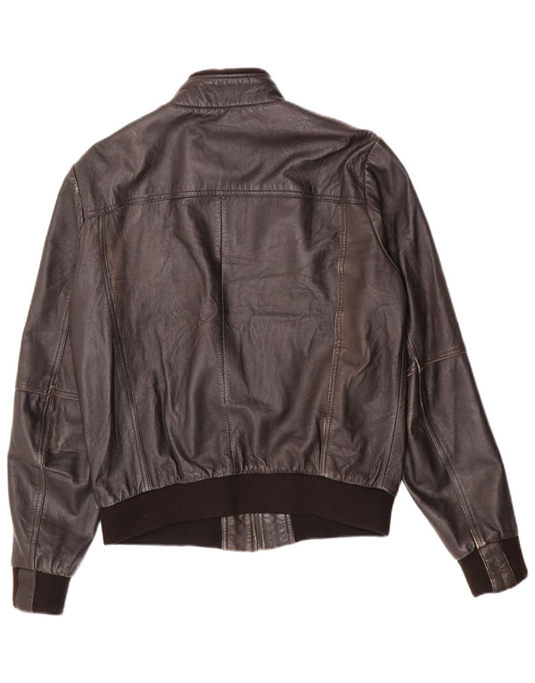 Zara Mens Leather Bomber Jacket UK 42 XL Brown Sheepskin