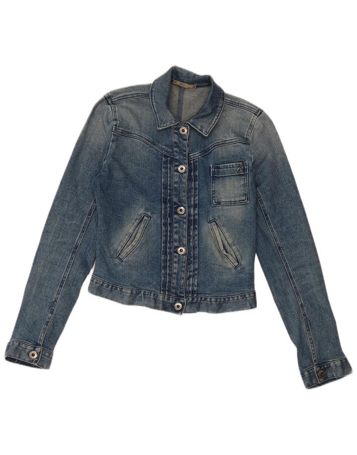 Giacca in denim vintage da donna corta IT 40 piccola in cotone blu