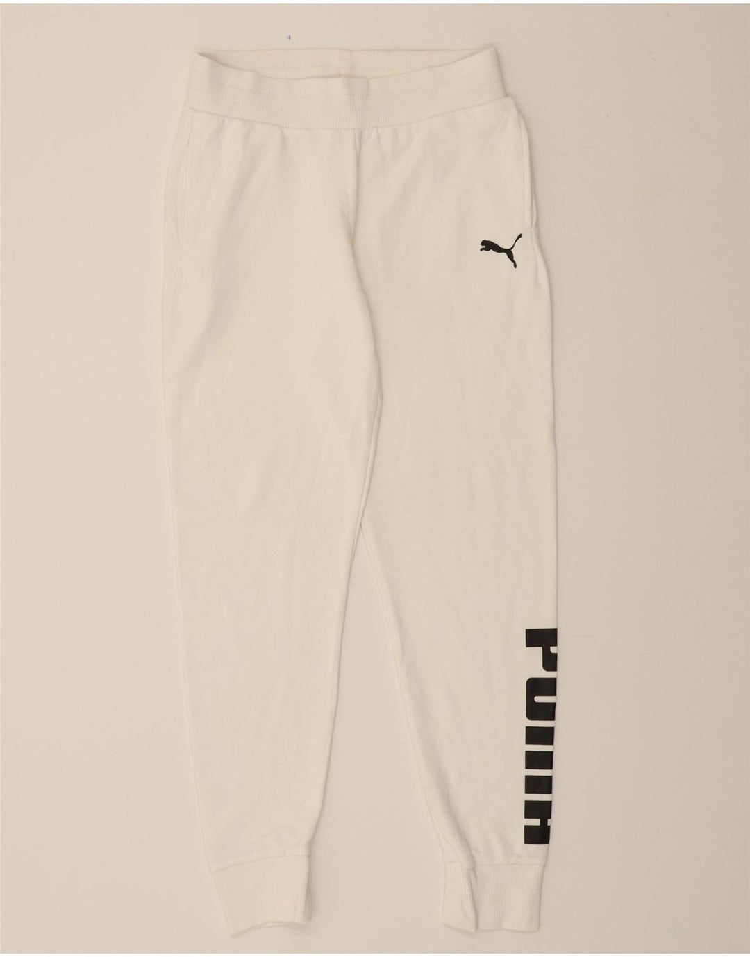 PUMA Womens Graphic Tracksuit Trousers Joggers UK 10 Small  White Vintage Puma and Second-Hand Puma from Messina Hembry 
