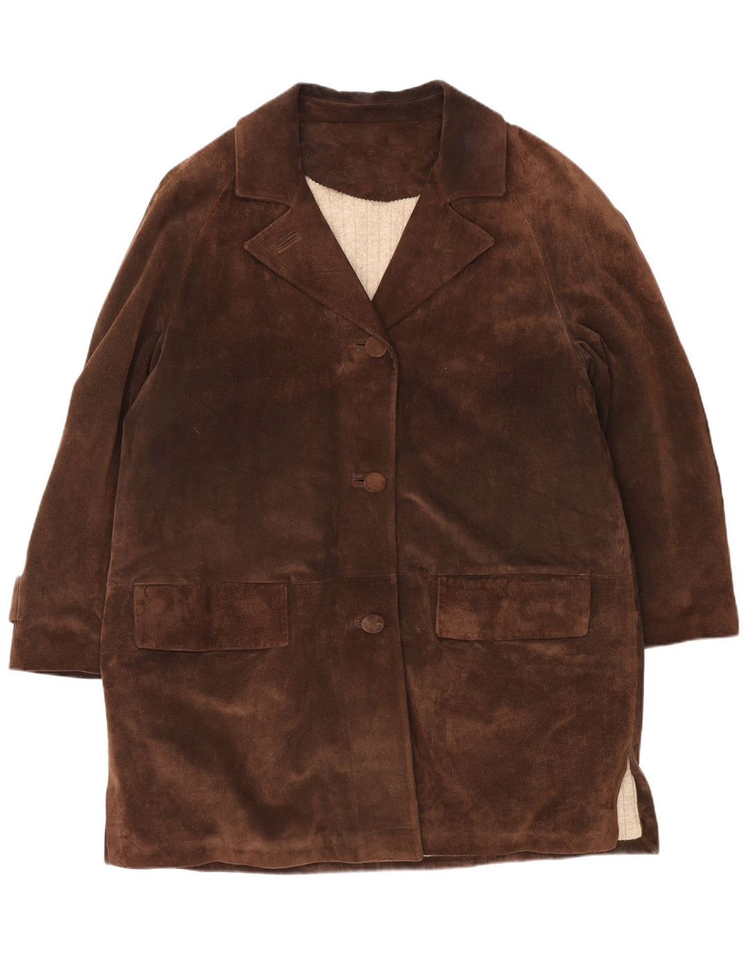 Cappotto vintage da donna oversize in pelle scamosciata con giacca a vento UK 18 XL Marrone