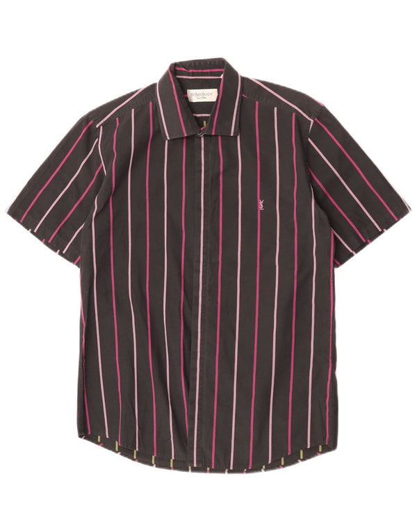 Camicia a maniche corte da uomo Yves Saint Laurent in cotone gessato nero medio