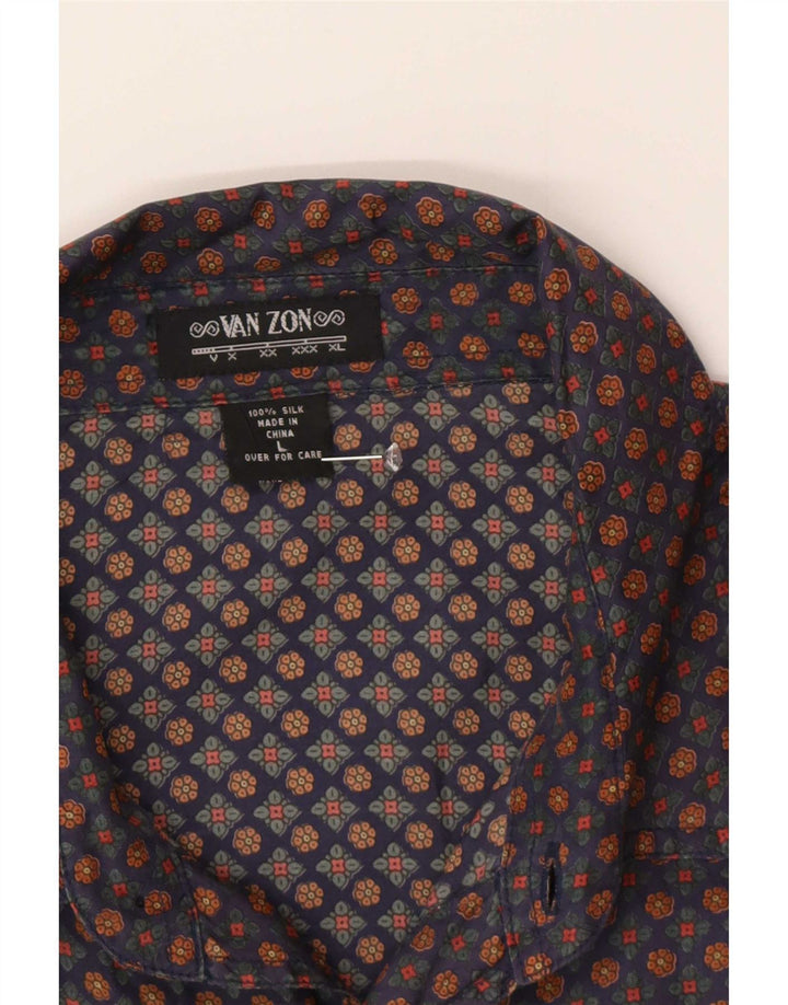 Camicia a maniche corte da uomo Van Zon Large in seta floreale blu navy