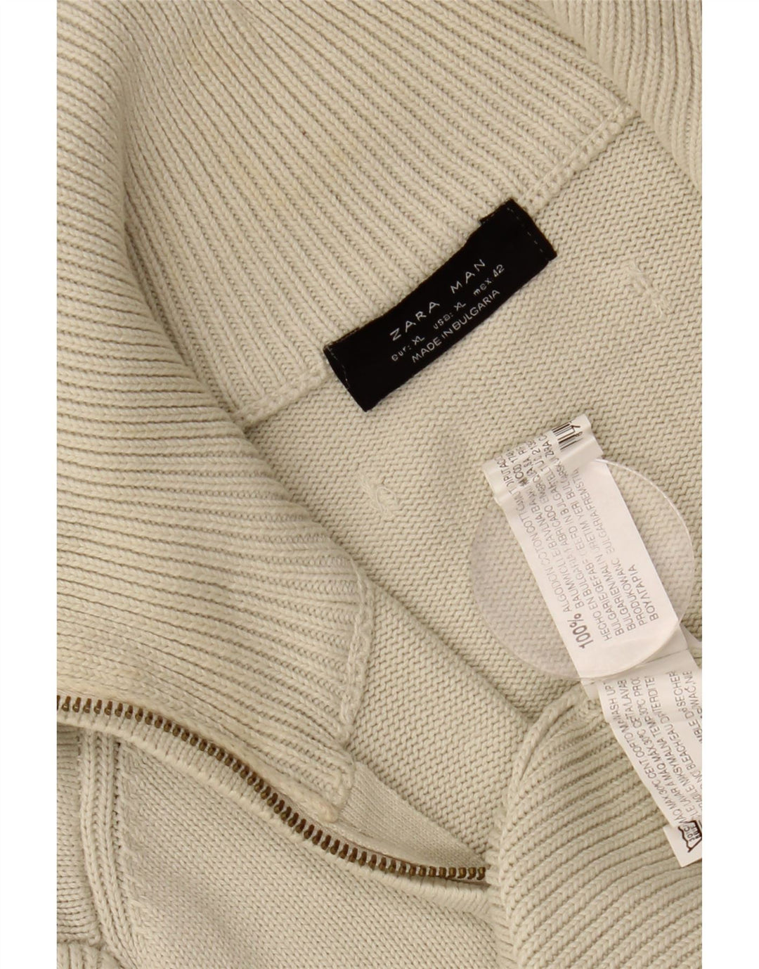 Maglione cardigan da uomo Zara XL in cotone bianco sporco