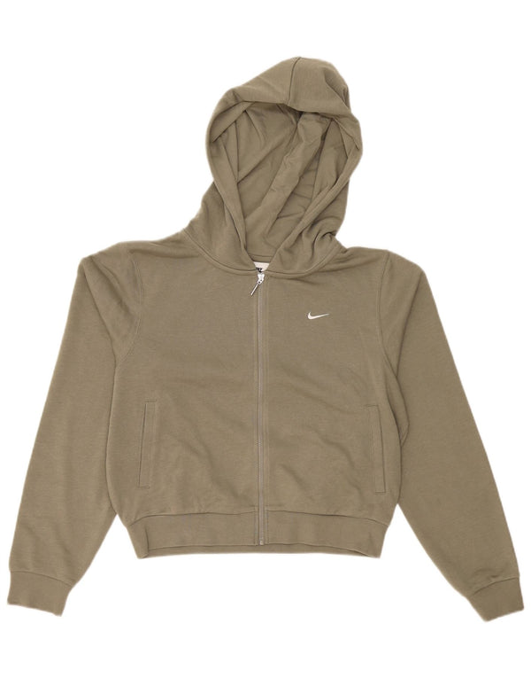 Felpa con cappuccio e zip oversize corta da donna Nike UK 6 XS cotone kaki
