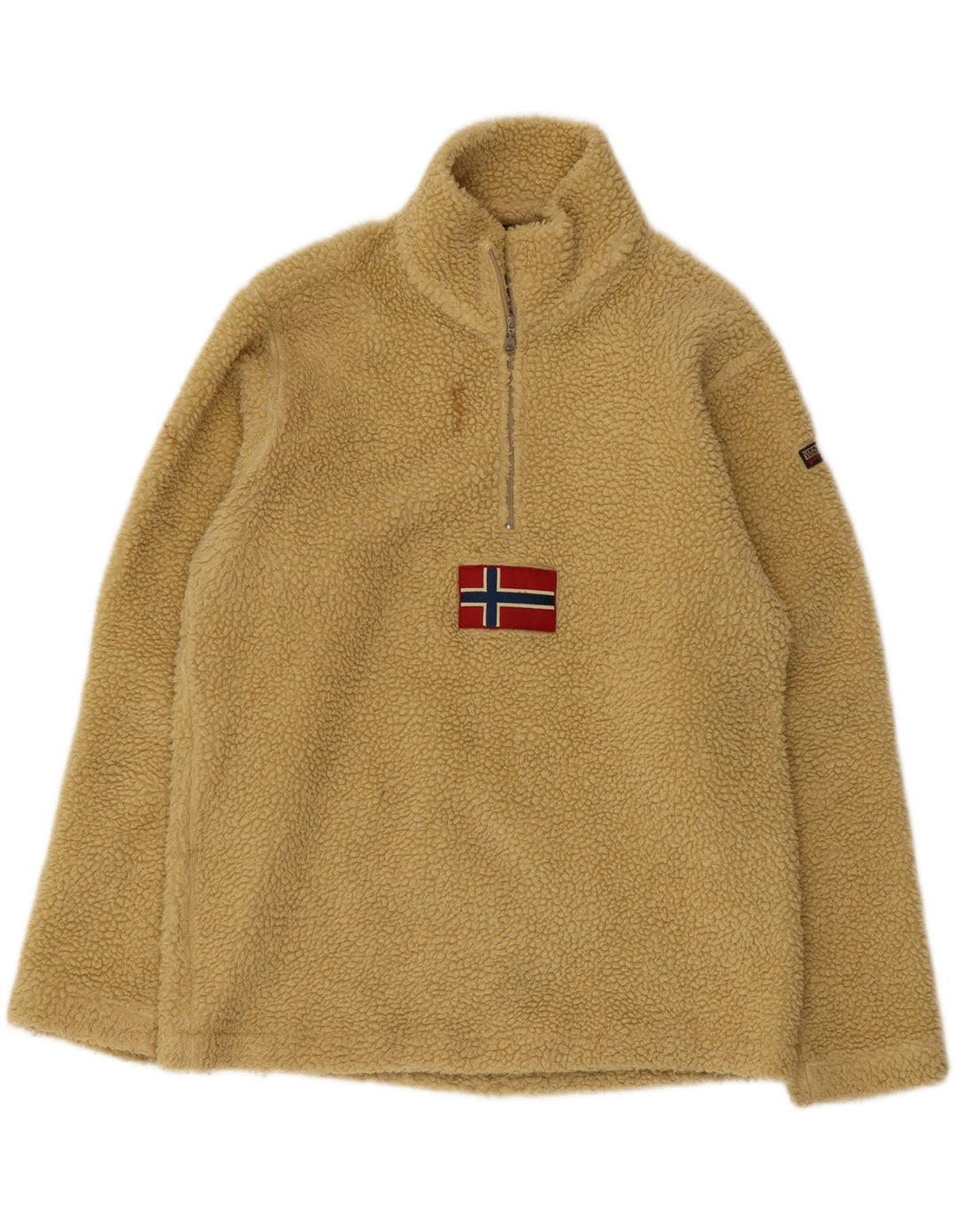 Maglione in pile da uomo Napapijri con collo a zip geografica, piccolo in poliestere beige