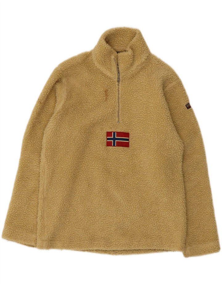 Maglione in pile da uomo Napapijri con collo a zip geografica, piccolo in poliestere beige