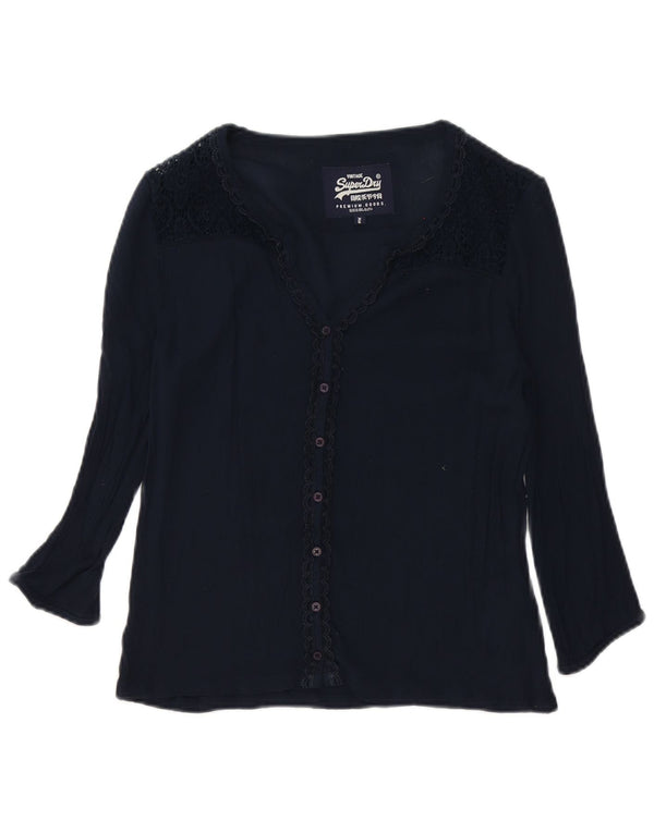 Camicetta da donna con maniche a 3/4 Superdry UK 6 XS Blu navy in cotone floreale