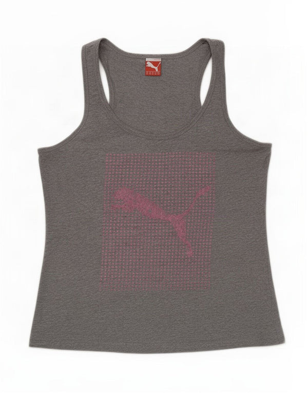 Puma Womens Graphic Vest Top UK 12 Medium Grey Cotton