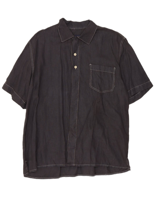 Camicia a maniche corte da uomo Cerruti grande lino blu navy