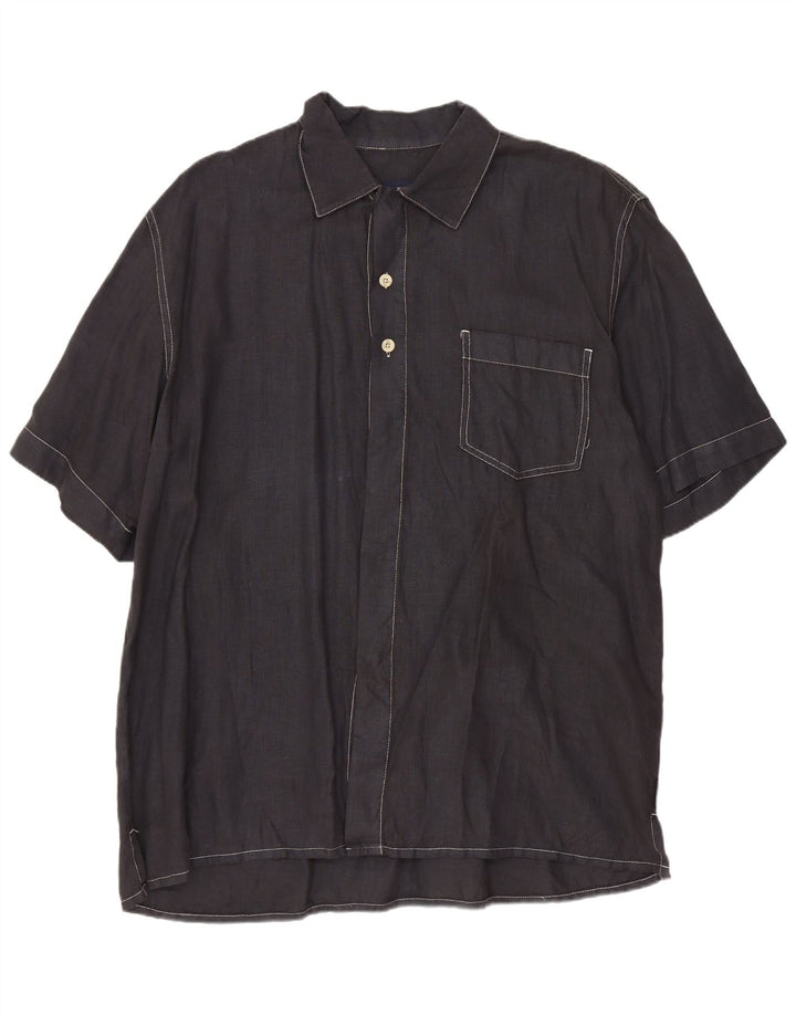 Camicia a maniche corte da uomo Cerruti grande lino blu navy