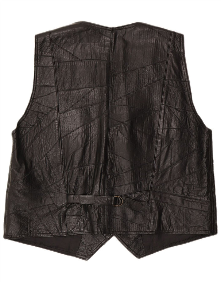 Gilet in pelle vintage da uomo grande nero