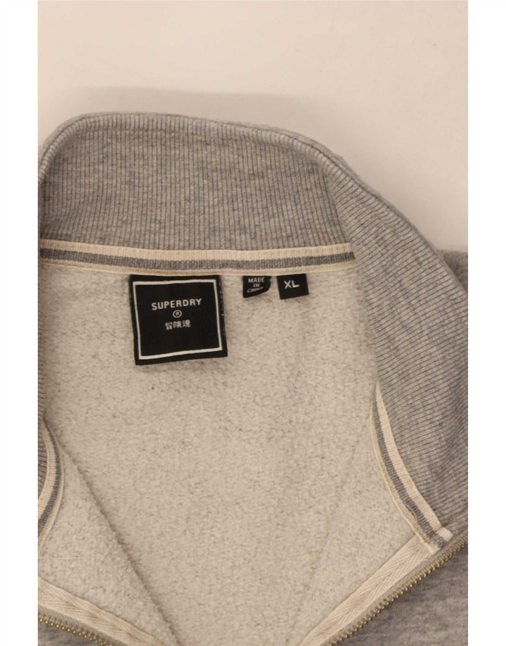 Felpa da uomo con collo con zip Superdry, maglione XL grigio chiazzato