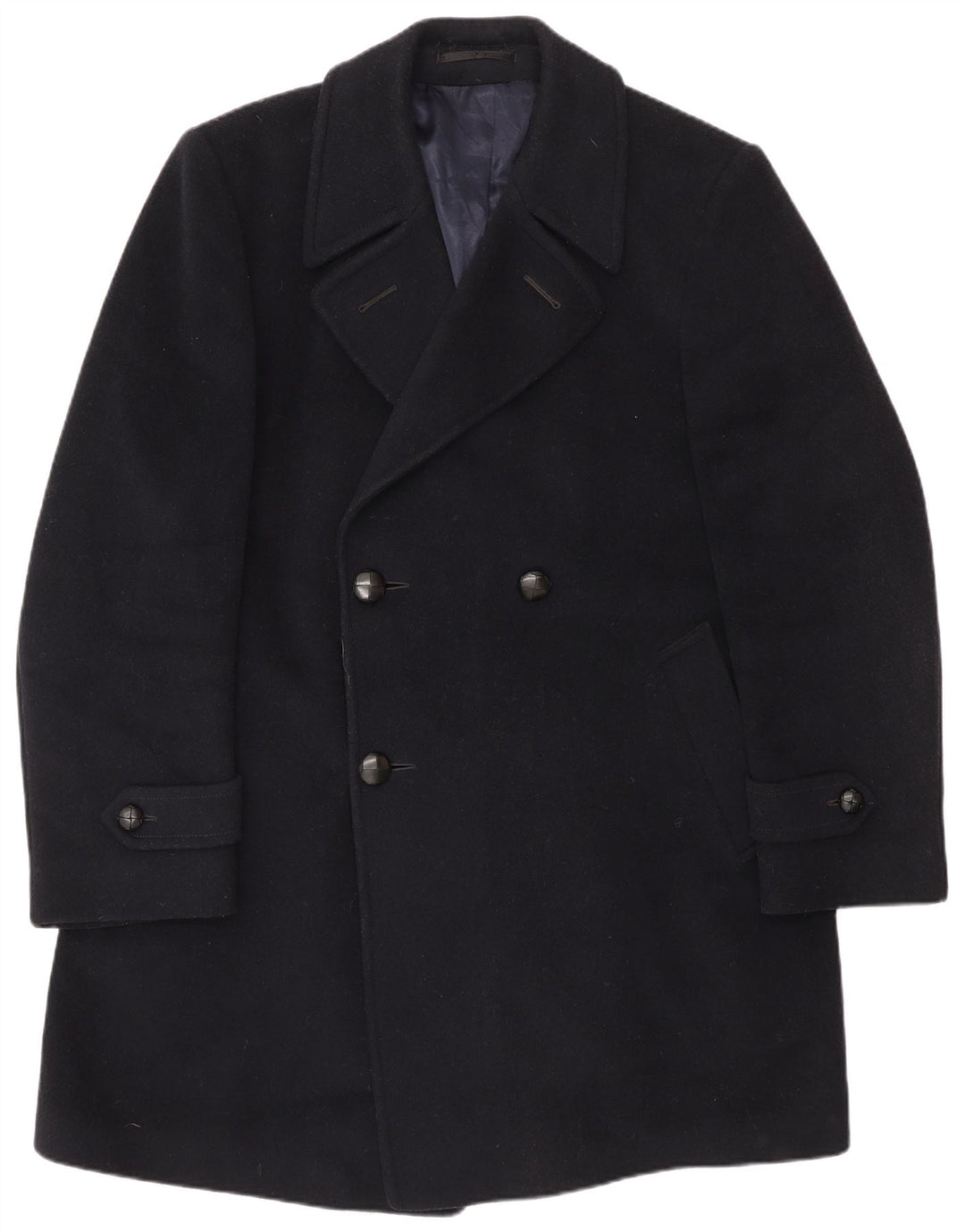 Cappotto doppiopetto vintage da uomo UK 40 grande blu navy