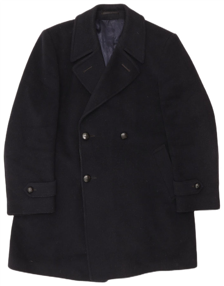 Cappotto doppiopetto vintage da uomo UK 40 grande blu navy