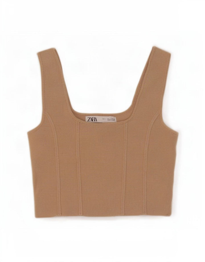 Top corto senza maniche da donna Zara UK 8 piccolo in nylon beige